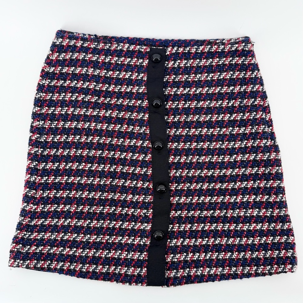 LOFT Petites Multicolor Tweed Mini Skirt - Red Navy White Button Front - Size 0P
